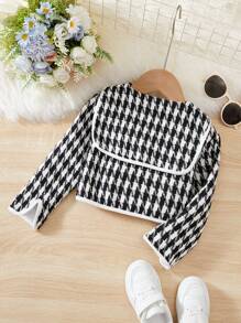 SHEIN Young Girl Houndstooth Print Contrast Binding Jacket - Multicolor - View 2