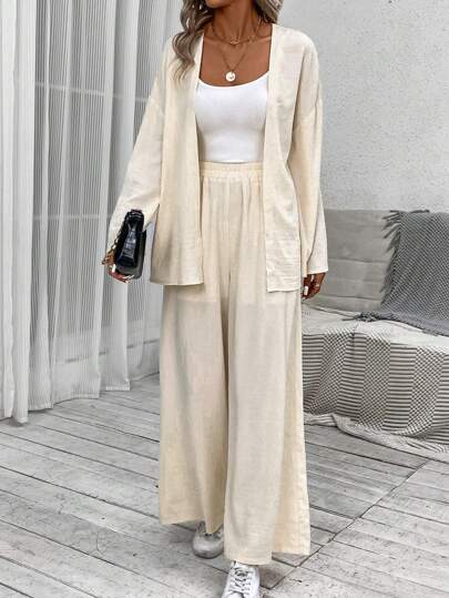 EMERY ROSE 落肩袖開門襟外套&闊腿褲