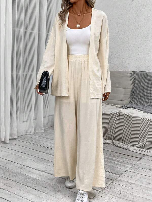 EMERY ROSE spalle cadenti aperto davanti Cappotto & Pantaloni a gamba larga