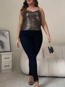 Allurite Talla grande Top de tirantes con diseño de cadena con lentejuelas - Negro - Ver 4