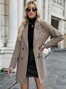 SHEIN Frenchy In Houndstooth Đôi ngực Áo vest - Màu Khaki - Xem 5