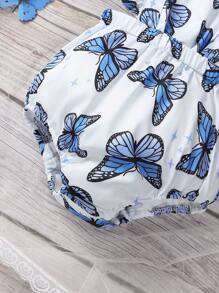 Bebé niña Body overol con estampado de mariposa ribete con fruncido - Azul - Ver 3