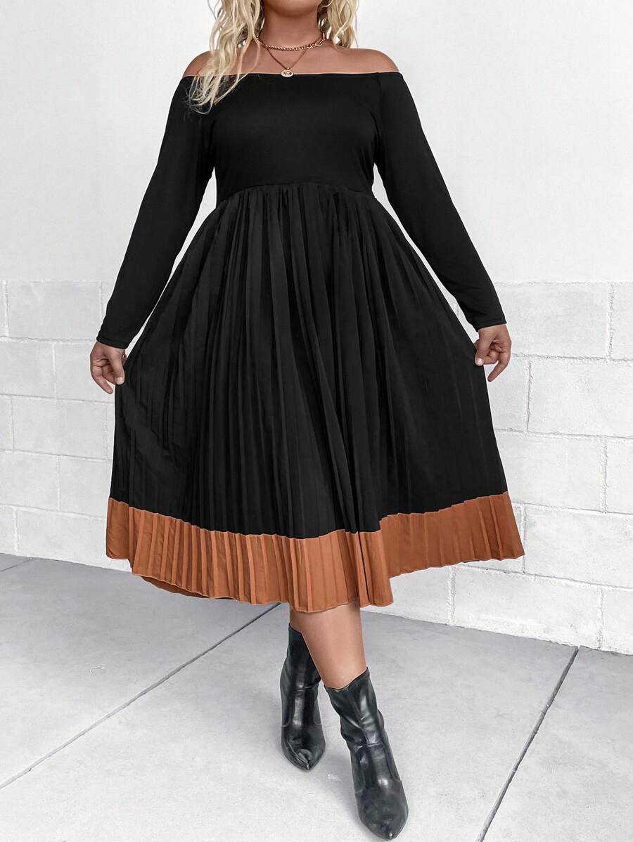 SHEIN LUNE Hơn Off Shoulder Viền xếp Đầm - màu đen - Xem 1