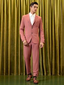 Manfinity NiteLyfe 男士素色單排釦西裝外套&西裝褲套裝 - 淺粉色 - 查看 6