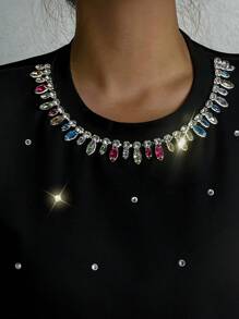 SHEIN Unity Rhinestone Chi tiết Áo thun - màu đen - Xem 8