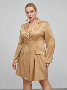 BizChic Plus Lapel Neck Flap Detail Coat Without Belt - Apricot - View 9