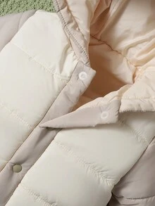 男嬰撞色連帽前紐扣雙口袋連帽填充連身褲 - 彩色 - 查看 5