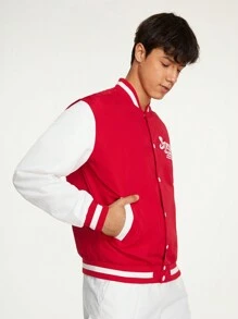 Manfinity VCAY Chaqueta Universitaria Extragrande Para Hombre Con Bloque De Colores Y Detalles Gráficos Con Letras Y Rayas
