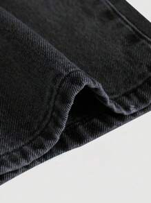 SHEIN Girlism 少女破洞阔腿牛仔裤，休闲夏季日常穿着 - 黑色 - 查看 4