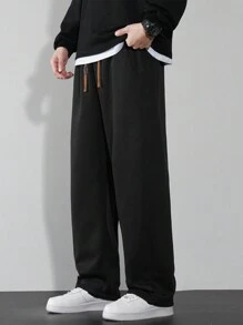 Men Drawstring Waist Straight Leg Pants