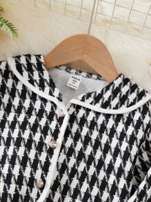 SHEIN Young Girl Houndstooth Print Contrast Binding Jacket - Multicolor - View 4