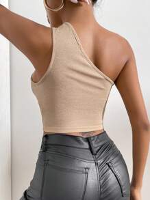 SHEIN Allurite One Shoulder Fringe Trim Crop Top