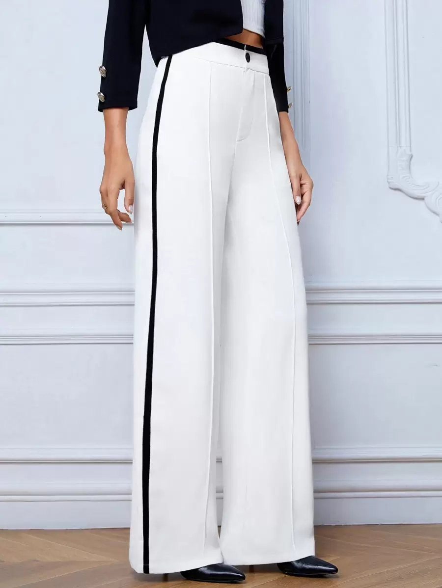 SHEIN Tall Contrast Side Seam Wide Leg Pants - White - View 1