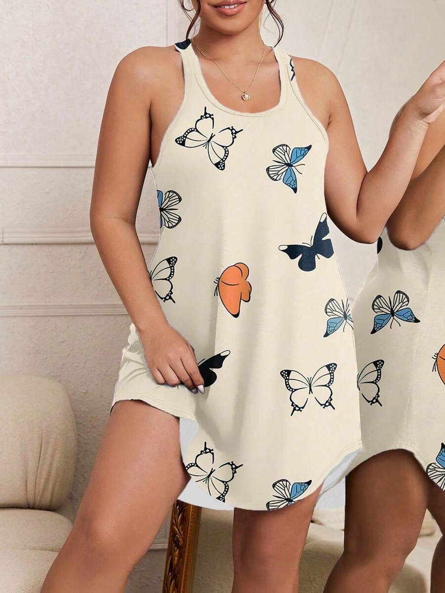 Cộng với váy ngủ in hình con bướm - Màu be - Xem 1
