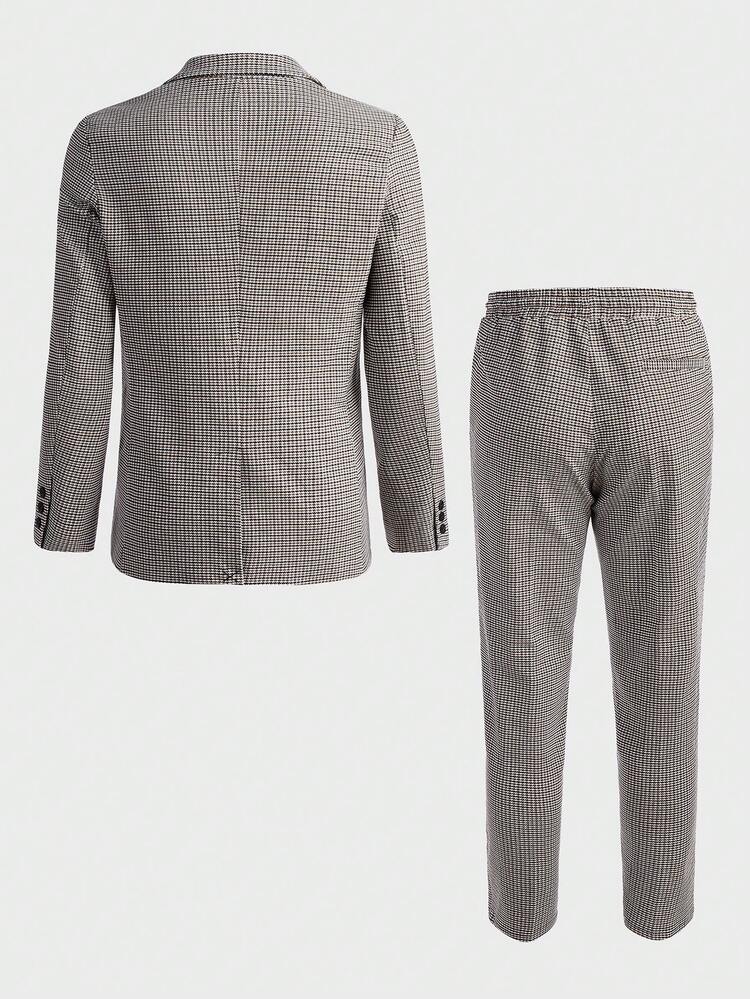 Men Plaid Print Shirt & Drawstring Waist Pants