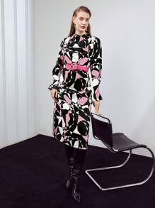 MOTF PREMIUM BELTED ABSTRACT PRINT DRAPED DRESS - Multicolor - View 4