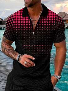 男士波點圖案POLO衫 - 紅色 - 查看 1