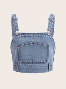 SHEIN MOD Túi mặt trước Tops Denim - Rửa nhẹ - Xem 1