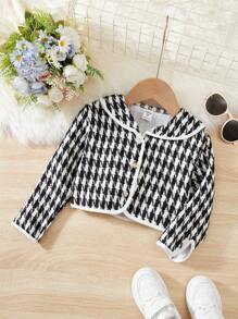 SHEIN Young Girl Houndstooth Print Contrast Binding Jacket - Multicolor - View 3