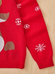 SHEIN Tween Girl Christmas Elk & Snowflake Pattern Sweater,In Fall/Winter - Multicolor - View 3