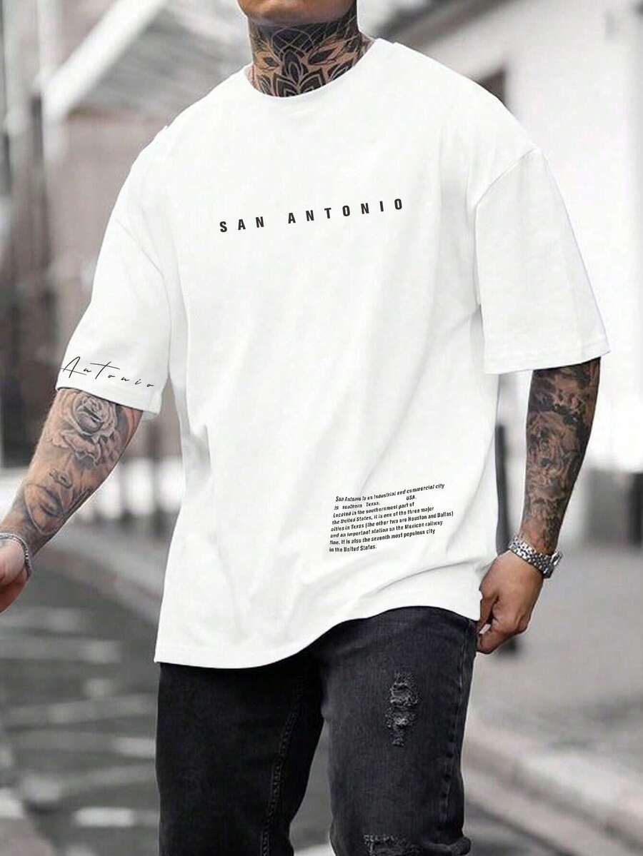 Manfinity Homme Nam Plus Đồ họa Chữ cái Áo thun - trắng - Xem 1