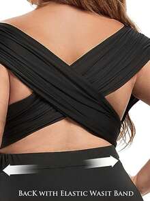 Plus Solid Various Ways To Wear A-line Dress - Black - View 2