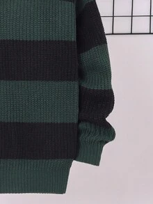 SHEIN 男大童雙色Polo領落肩袖套頭毛衣 - 黑色 - 查看 5