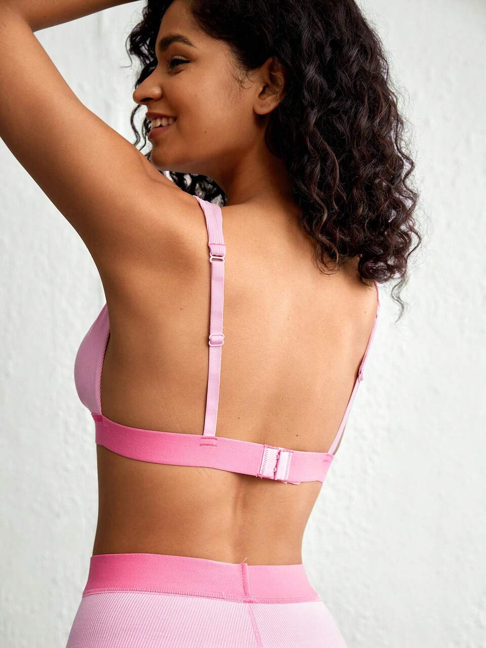 Leisure Lightweight & Comfy Rib Long Triangle Cup Bralette - Pink