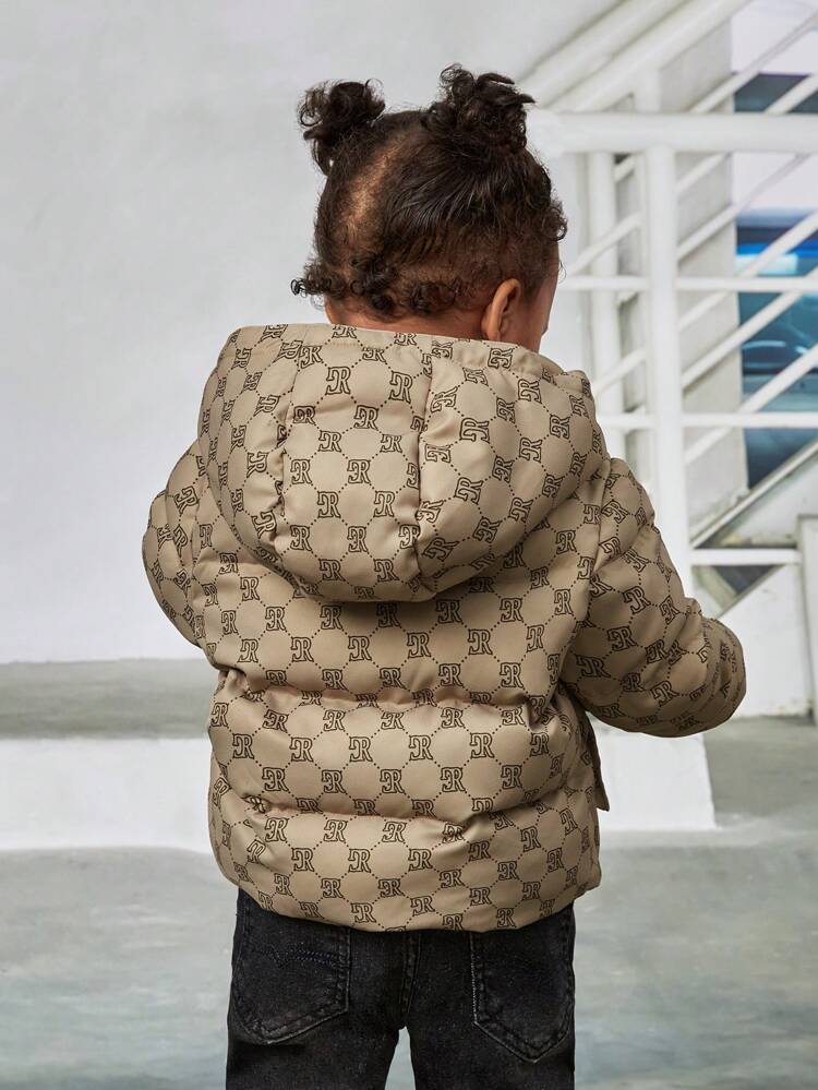 Baby Girl 1pc Graphic Print Hooded Padded Coat