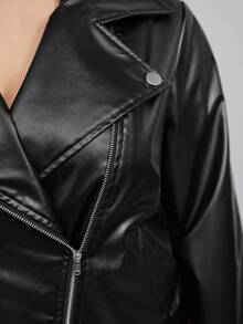 BizChic Hơn Dây kéo Thắt lưng chất liệu da PU Áo khoác moto - màu đen - Xem 8