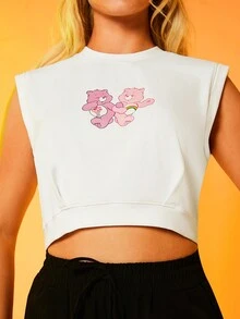 SHEIN X Care Bears 卡通熊圖案運動背心 - 白色 - 查看 6
