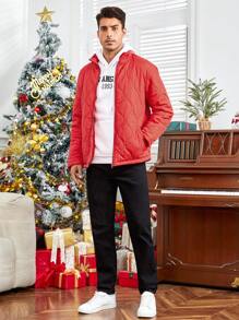 Manfinity NXTstreet 男士斜口袋拉鍊超大號拼接棉服外套 - 紅色 - 查看 5