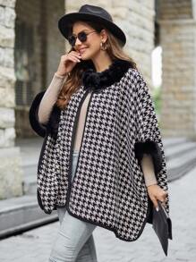 SHEIN Clasi 千鳥格圖案毛茸邊蝙蝠袖開襟衫 - 彩色 - 查看 6