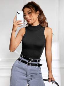 SHEIN EZwear Áo dệt kim cổ giả chắc chắn - màu đen - Xem 3