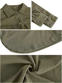 Flap Detail Drop Shoulder Corduroy Shirt - Green - View 4