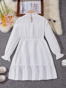 SHEIN 女大童喇叭袖荷葉邊下擺洋裝 - 白色 - 查看 2