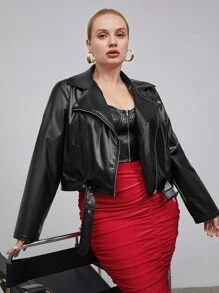 BizChic Hơn Dây kéo Thắt lưng chất liệu da PU Áo khoác moto - màu đen - Xem 1