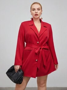 BizChic 大碼西裝領腰帶西裝洋裝 - 紅色 - 查看 7