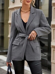 SHEIN BIZwear Tay áo cuộn Thắt lưng Áo vest - Màu Xám nhạt - Xem 6