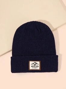 針織帽適用於休閒戶外穿戴帶字母有圖案的編織標籤 - 藏蓝色 - 查看 1