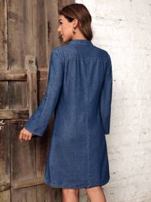 EMERY ROSE 捲邊袖牛仔襯衫連衣裙