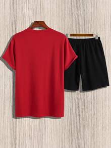 Manfinity Homme Nam Đồ họa Khẩu hiệu Áo thun & quần đùi - Đỏ - Xem 2