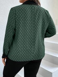 SHEIN Clasi Hơn In Địa lý Viền tương phản Áo sơ mi - xanh quân đội - Xem 3