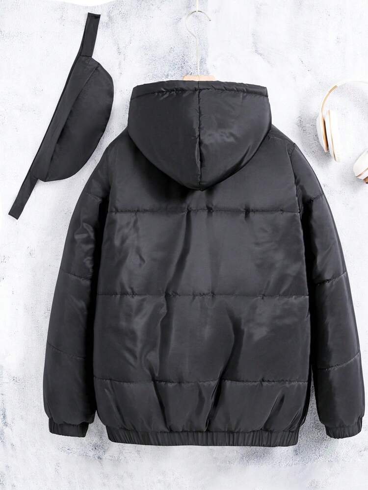Tween Boy 1pc Zipper Hooded Padded Coat & 1pc Bag
