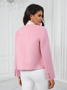 GENKIRA 前紐扣口袋貼布花呢外套 - 粉色 - 查看 2