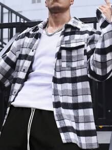 Manfinity Homme 男士格紋翻蓋口袋花呢外套 - 彩色 - 查看 5