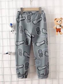 Young Boy Bear & Letter Graphic Sweatpants