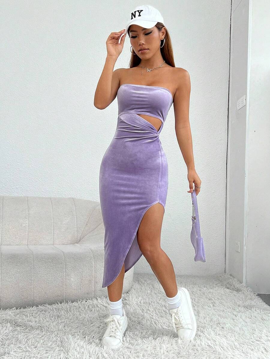 SHEIN PETITE Vestido ajustado tubo con abertura de muslo con abertura - Morado - Ver 1