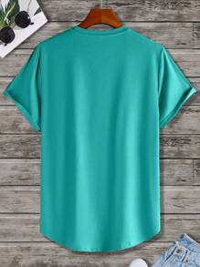 Manfinity Homme Men Letter Graphic Curved Hem Tee - Mint Blue - View 2