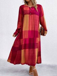 SHEIN LUNE 休閒前紐扣格子加大洋裝 - 彩色 - 查看 5